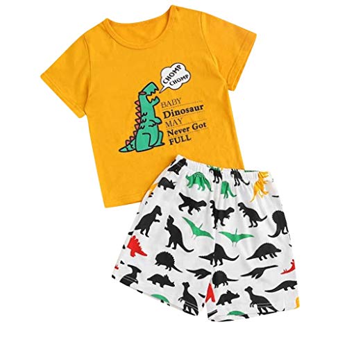 Little Kids Pajamas Sets,Jchen Kids Baby Boy Girl Cartoon Dinosaur Letter Print Tops Shorts Sleepwear Outfits for 1-6 Yrs
