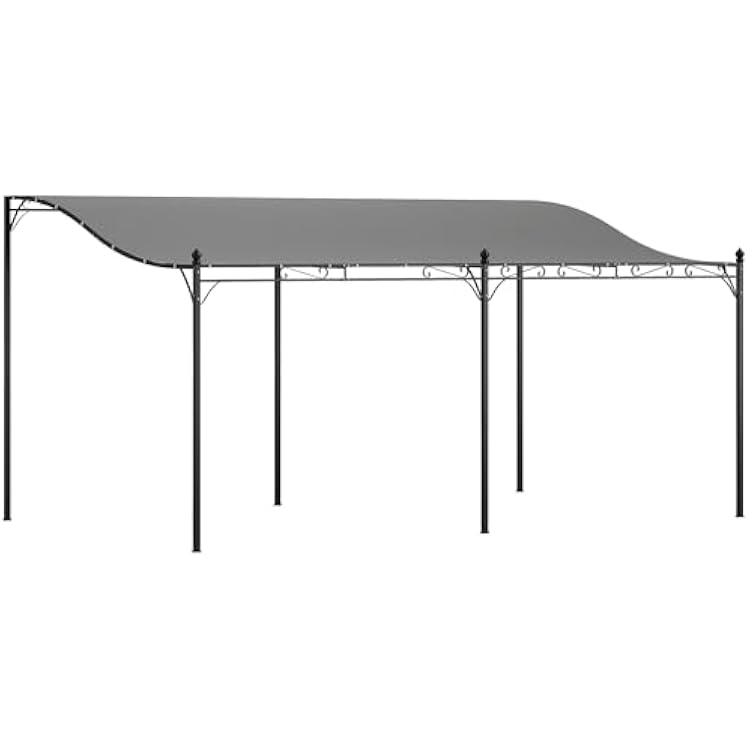 Outsunny 10 x 16 Outdoor Pergola Canopy, Wall-Mounted Metal Patio Canopy with Weather-Resistant Fabric and Drainage Holes for Backyard Garden Porch Beach, Dark Gray