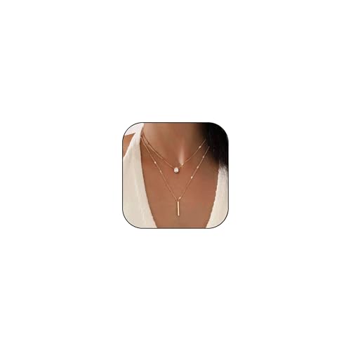 Gold Layered Necklaces for Women Diamond Necklace Dainty 14K Gold Plated CZ Pendant Necklaces Snake Chain Choker Neckalce Paperclip Chain Necklace Bridesmaid Jewelry for Women