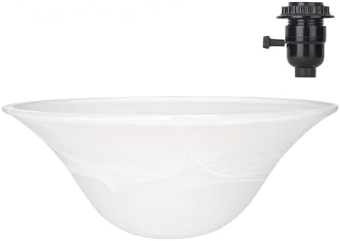 Floor Lamp Glass Bowl Shade Replacement, White Alabaster, E26 Socket Compatible, for Torchiere Standing Lamps