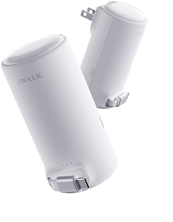 iWALK USB-C Portable Charger, 5,000mAh 3-in-1 Power Bank with Foldable AC Plug & Built-in Cable, 30W Max Fast Charging Block & Battery Pack Compatible for iPhone 171615, Samsung, iPad, White1 Pack