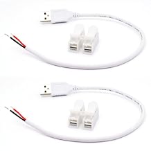 2PCS 20AWG USB Pigtail,0.3M/1FT White USB 2.0 Male Plug 2 Pin Bare Wire 5V 5A USB to Open End Wire with 2-Position Spring Wire Connector for DIY & Replacement Repair Pigtail Cable