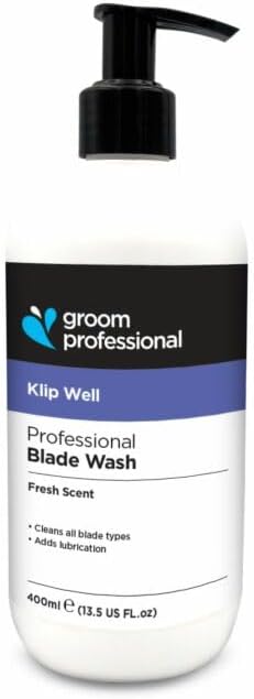 GROOM PROFESSIONAL Klip Well Blade Wash - Blade Wash to Cleans and Lubricate Blades - Helps to Remove Hair, Dirt, and Debris - Eliminates Germs - For Longer Lasting Clipper Blades, 400ml