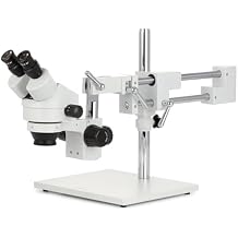 AmScope SM-4B Professional Binocular Stereo Zoom Microscope, WH10x Eyepieces, 7X-45X Magnification, 0.7X-4.5X Zoom Objective, Double-Arm Boom Stand