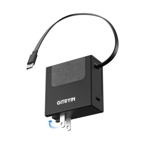 Gitryin 40W USB C Wall Charger with Built-in Retractable Cable, 2-in-1 Foldable Fast Charger Block, Travel Essentials Compatible for iPhone 171615, iPad, Galaxy, Pixel, Black