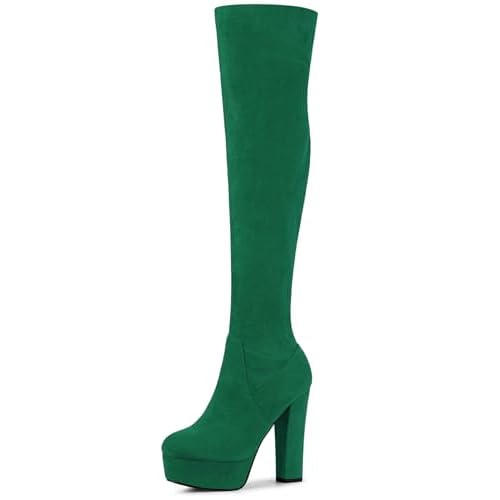 Perphy Platform Chunky Heel Over the Knee Thigh High Boots for Women