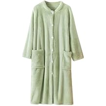 Womens Plush Nightgowns Soft Comfy Button Down Long Robe Winter Thick Warm Bathrobe Casual Loungewear with Pockets