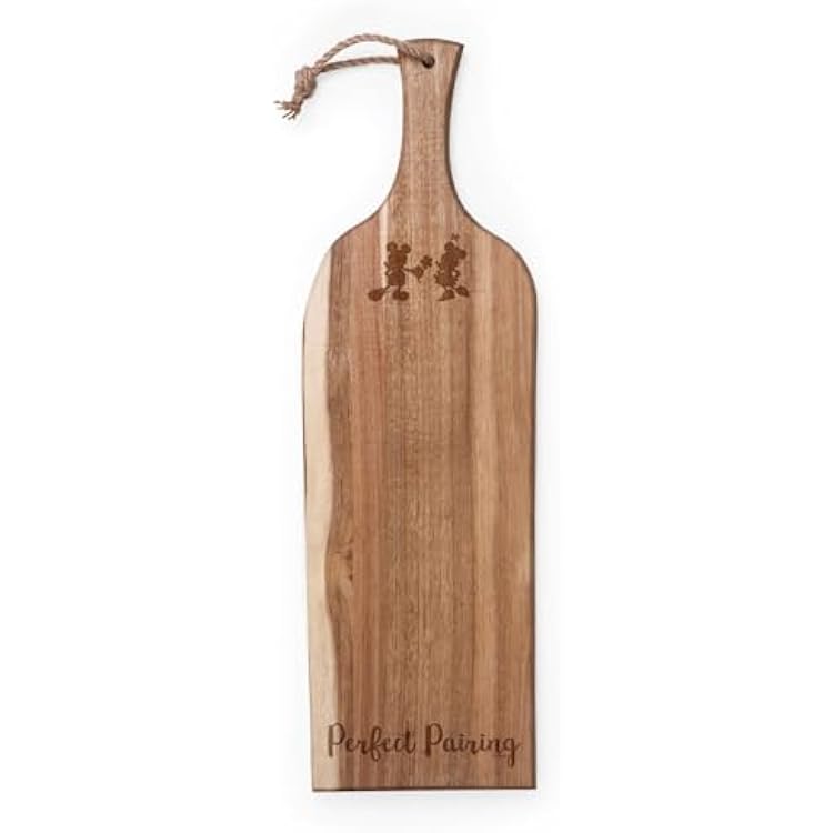 PICNIC TIME Disney Mickey Mouse & Minnie Mouse Artisan 24 Acacia Charcuterie Board with Raw Wood Edge, Cheese Board, Serving Platter, Acacia Wood