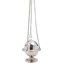 Premium Nickel-Plated Brass Incense Holder [Glossy Silver-Colored, 3.93 Inch] Censer for Charcoal, Aromatherapy, and Smoking Resins