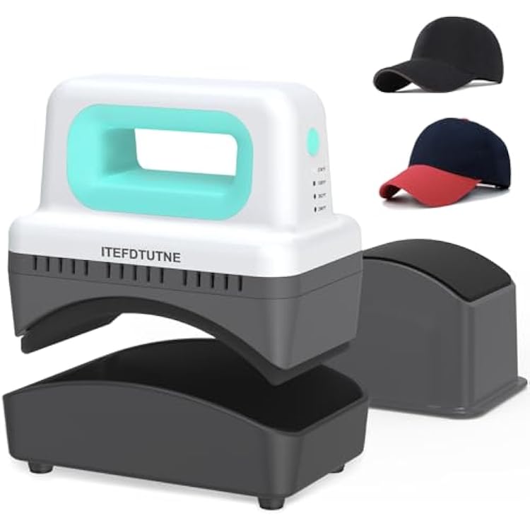 Hat Press Machine, Mini Hat Heat Press Machine with 4 Heating Levels & Auto-Off, Handheld Cap Easy Press with 3.55.5 Curved Heat Plate, 2 Press Platens, A Safety Base, Green