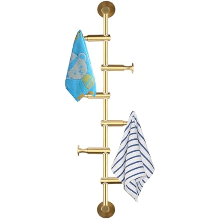 Wall Mounted Brass Coat Rack with 6 Hooks Modern Minimalist & Upright Coat Rack for Entryway Bedroom Coats Scarfs Bag Hat Umbrella Space Saving