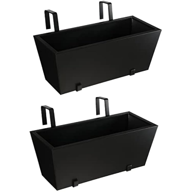 BIRDROCK HOME 2pk Metal Railing Planter - Black Balcony Flower Box - Deck Rail Boxes - House Apartment Plant Pot