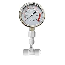 Water Pressure Gauge Oil Filled Vibration Proof Stainless-Steel 2-1/2" Dial Size Dual-Scale with 1/4" NPT Bottom Mount and 1/4" RO Fittings for RO System (0-0.7kg(MPa)/0-100psi)