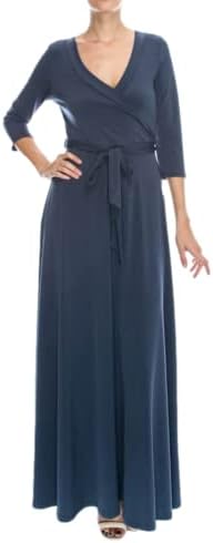 PacificPlex Womens Long Sleeve Wrap Solid Flowy Maxi Dress
