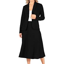 Women's Two Piece Lightweight Solid Long Sleeve Casual Blazer Relaxed A-Line Midi Skirt