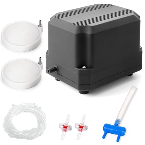 PONDFORSE Quiet Air Pump 475GPH 30LMIN 20W 2 Outlets Ajustable Airflow for Aquariums, Fish Tanks, Hydroponic Systems