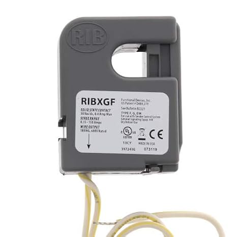 Functional Devices Rib Ribxgf 0.35-150 Amp, 0.40a, 16 In Wire Leads, 1no, 30v Ac/dc, 600 Vac, Fixed Trip, Humidity Range: 5 To 95% (noncondensing), Hxwxd: 2"x 2.54"x 1.3", Op Temp: -30/140f, Sensor Op