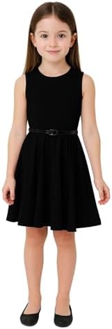 A2Z 4 Kids Girls Plain Skater Dress Party Fashion Summer Dresses Round Neck Sleeveless with Free Belt Age 5-13 Years