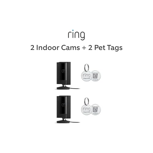 2 Ring Indoor Cam (2nd Gen), Black with 2 Ring Pet Tag