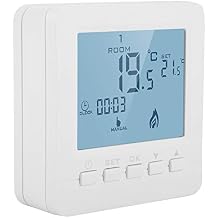 Programmable Thermostat, Digital LCD Smart Temperature Controller with Child Lock for Fireplace White