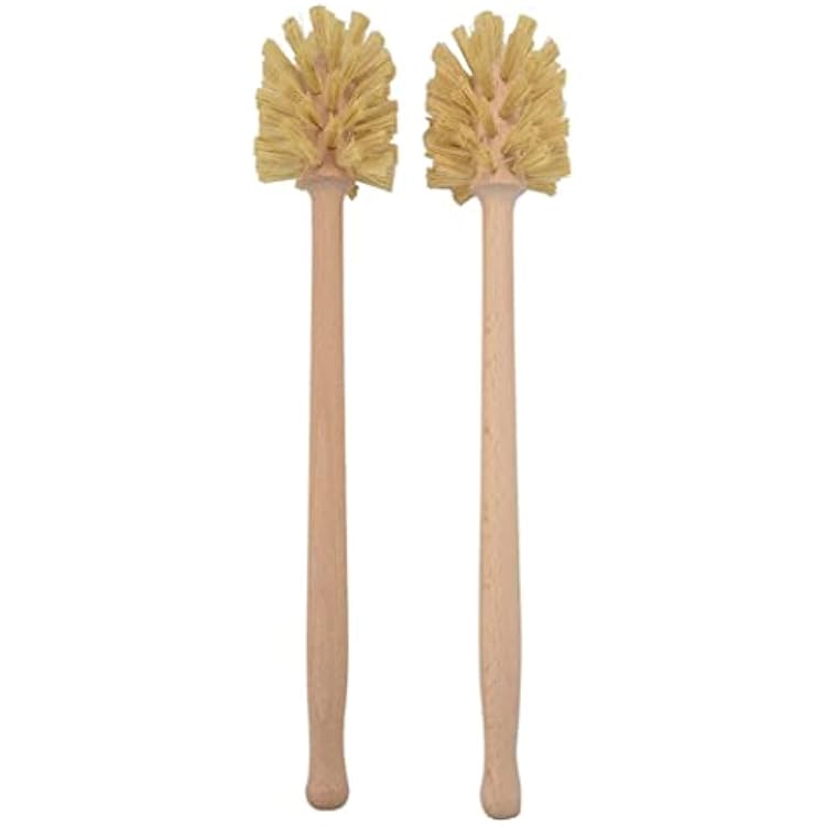 Bathroom Toilet Brush, Wood Toilet Brush 2PCS 14x3in Toilet Cleaning Brush Non Slip Long Handle Reusable Beechwood Toilet Brush for Bathroom
