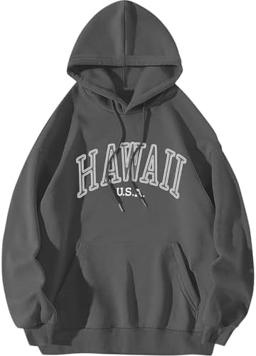 ORANDESIGNE Letter Graphic Print Hoodies for Women Oversized Long Sleeve Casual Drawstring Fall Pullover Sweatshirt Tops