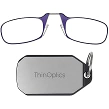 ThinOptics Keychain Case + Rectangular Reading Glasses, Purple, 44 mm + 1