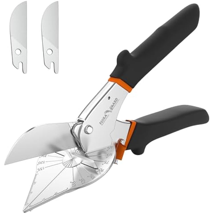 FLORA GUARD Miter Shears, Quarter Round Cutting Tool, Trimming Scissors for Angular Cutting Molding, Adjustable 45 to 135 Degrees, Hand Tool for Baseboard, PVC, DIY, Crafts, with 2 Replacement Blades