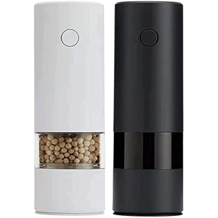 2 Pack Electric Gravity Pepper Grinder or Automatic Salt Mill Set, Adjustable Coarseness. One Hand and Automatic Operationand With Blue LED Light. Valentines Gift Tall Glass Salt and Pepper Grinders