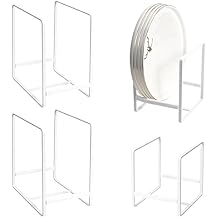 Plate Holders Organizer for Kitchen Cabinet Counter Cupboard, 4Pcs Metal Dish Storage Drying Display Rack, Upright Stand for Storing Pans Lids Dish Trays (2 Small and 2 Large, White)
