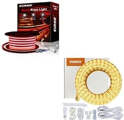 SURNIE 50FT Red LED Neon Rope Lights & 50FT Warm White LED Strip Lights