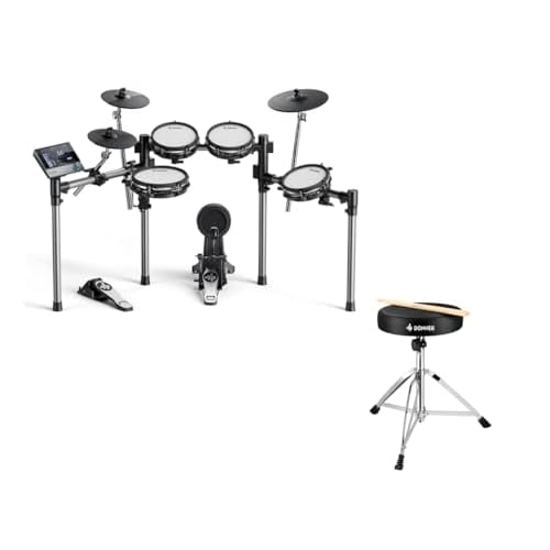 Donner Beat Electronic Drum Set with Quiet Mesh Pads and Donner Drum Throne Set Padded Seat Height Adjustable Stools with 5A Drumsticks Included