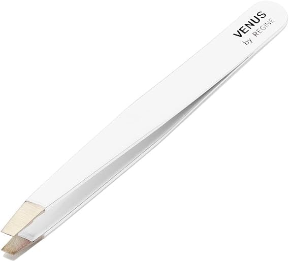 Regine Venus Slant Tweezers, Precision Handmade Hair Removal Tool (White)