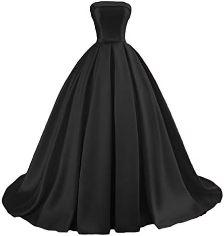 Dymaisei Prom Dresses Ball Gowns for Women Formal Satin Long Strapless Party Wedding Evening Dress US2 Black