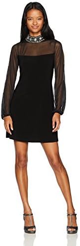 JUMP Women's Embellished Neck Split Sleeve a Line Dress
