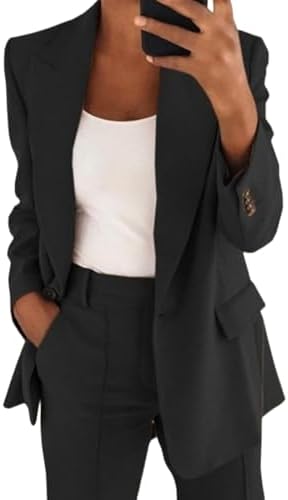 Blazers for Women Business Casual Long Sleeve Lapel Coats Dressy Loose Button Down Work Suit Jacket with Pocket