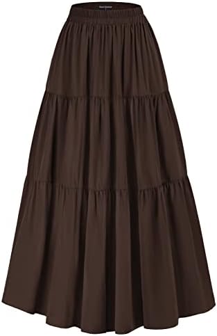 Scarlet Darkness Tiered Maxi Skirts for Women 2026 Summer Beach Flowy Renaissance Long Skirt with Pockets
