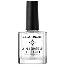 Glamonade Base Top Coat Nail Polish: 2 in 1 Clear High Shine Quick Dry Nail Polish Color Protection Long Lasting Polish Resists Smudging Chipping Fading Fast Air Dry Nail Coat for Women