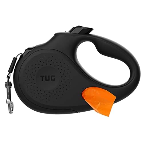 TUG Oval 360 Tangle-Free Retractable Dog Leash with Integrated Waste Bag Dispenser Medium, Black