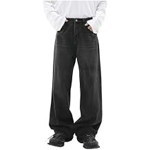 Mens Straight Trousers Aesthetic Black Baggy Jeans Goth Vintage Street Loose Fit Casual Wide Leg Denim Hip Hop Jean
