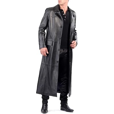 Leather Long Coat Black Mens Real Lambskin Full Length Duster Overcoat Trench Coat Leather Winter Outwear
