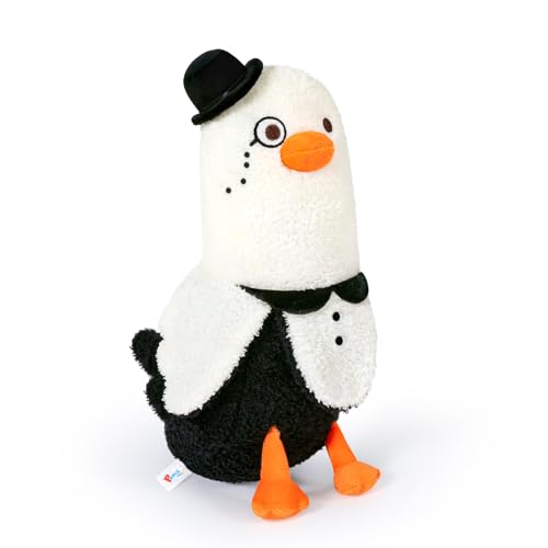 PEACH CAT Banana Duck Plush Pillow Wear Bowler Hat Monocle Stuffed Animals Cute Plushies Toy Gifts for Kids White and Black 12