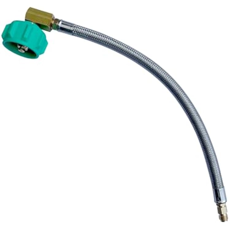 GasGear by GasStop RV 90 Degree Braided Stainless Steel Propane Pigtail Hose, 12 Camper Tank Hose, RV LP Gas Hose Connector for Two Stage Regulator, 14 Inverted Flare