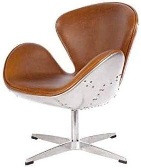 Aviator Aluminum Mid Century Modern Classic Arne Jacobsen Style Swan Replica Chair with Premium Vintage Caramel Brown PU Leather and Stainless Steel Frame