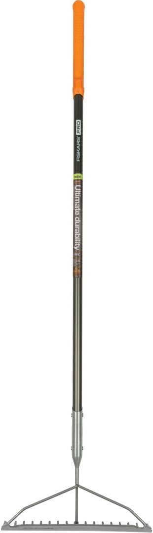 Fiskars 60" Pro Garden Rake for Soil, Heavy Duty Gardening Tool | Lightweight Aluminum Handle
