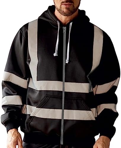 High Visibility Safety Hoodie Jacket for Men, Hi Vis Reflective Safety Fleece Hoodie, ANSI Class 3 Safety Hooded