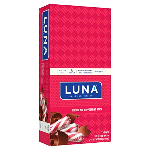 LUNA BAR - Gluten Free Snack Bars - Chocolate Peppermint Stick -8g of protein - Non-GMO - Plant-Based Wholesome Snacking - On the Go Snacks 1.69 Ounce Snack Bars, 15 Count