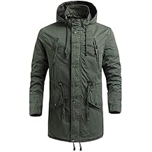 Men's Winter Military Thicken Parka Jacket Military Full Zip Removable Hooded Coat Cotton Warm Mid Long Outerwear