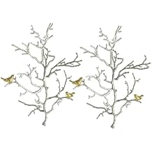 T2 Concept Set of 2 Silver and Gold Bird Branch Hanging Sculptures, Aluminum Wall Art Decor, Transitional Style, for Living Room, Bedroom, Entryway, 17 x 22