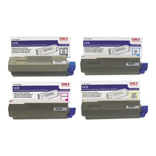 OKI Toner Set for C610 Series Printers. Full Set of 4 Genuine OKI Toner Cartridges. 44315301 Yellow, 44315302 Magenta, 44315303 Cyan, 44315304 Black. Type C15 - 6K Yield on colors, 8K Yield on Black